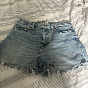 Light Blue Frayed Hem Jean Shorts